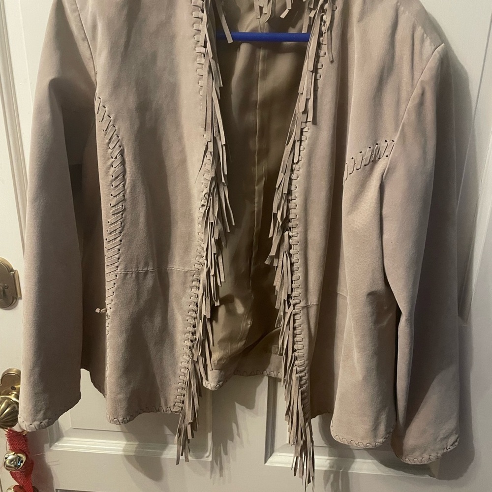 Fringe Tan leather Women's Jacket coat layering slight shoulder pads spring